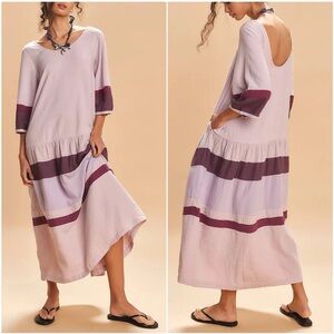 Free People Free-Est Manda Midi Dress S/P Boho Colorblock Lilac Linen Blend